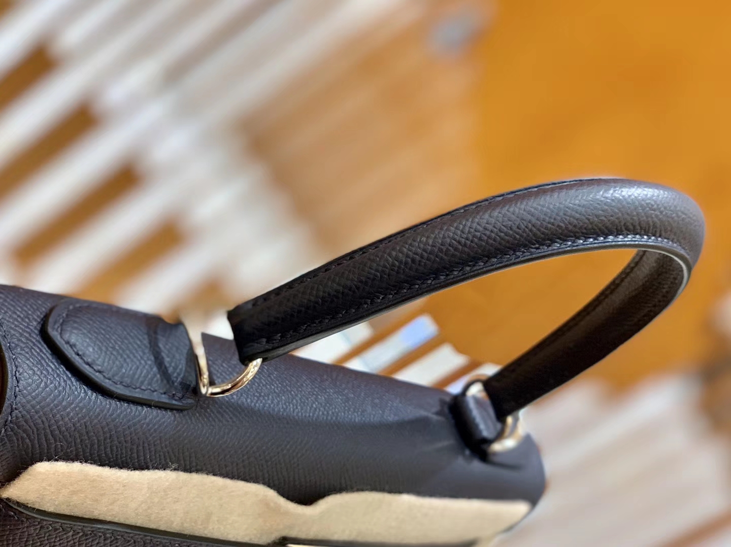 Hermès（爱马仕）Kelly 字母包 午夜蓝 掌纹牛皮拼togo拼山羊 臻品级别 28cm