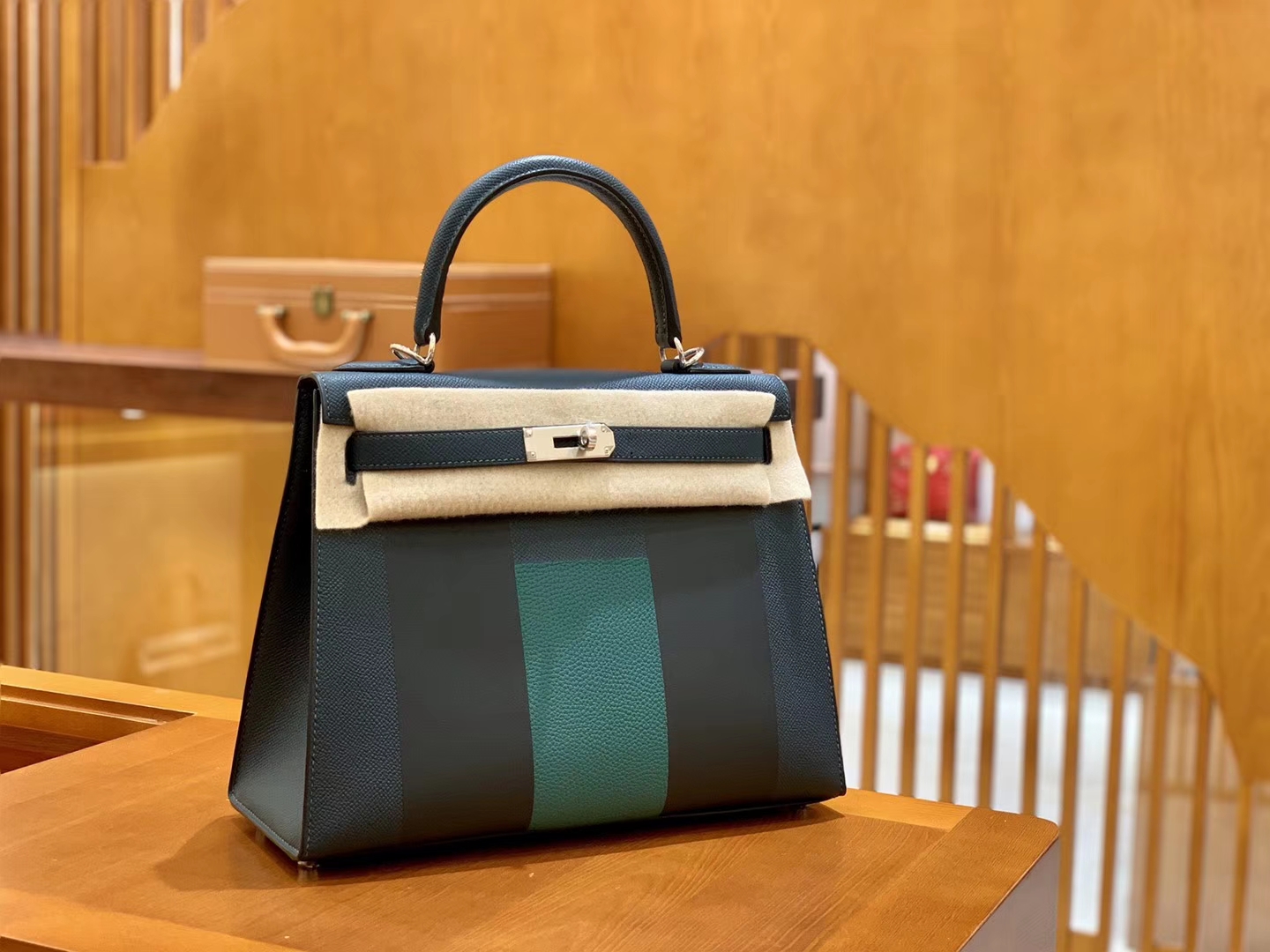 Hermès（爱马仕）Kelly 字母包 松柏绿 掌纹牛皮拼togo拼山羊 臻品级别 28cm