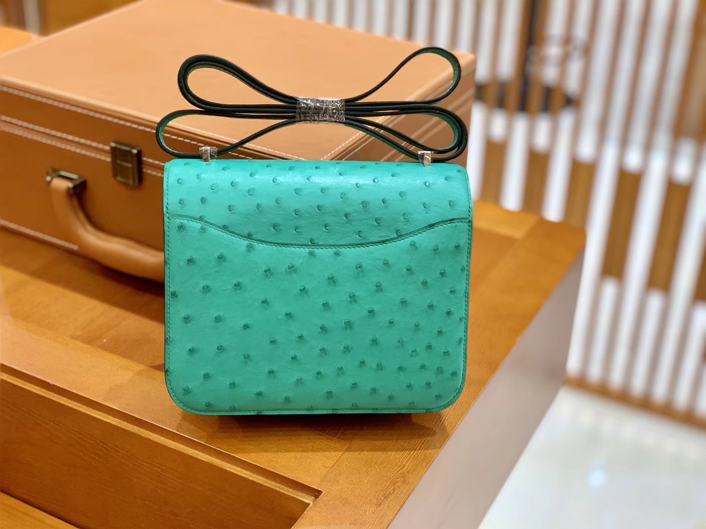 Hermès（爱马仕）Constance 18cm 湖水绿 银扣 南非进口KK鸵鸟 全手工缝制