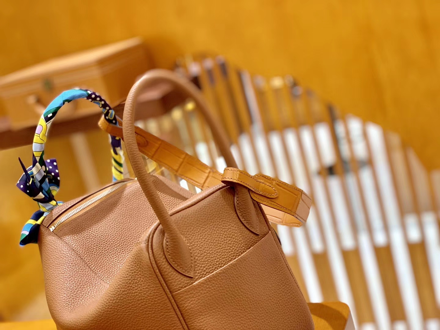 Hermès（爱马仕）Lindy 26cm 焦糖 银扣 鳄鱼皮拼togo 全手工缝制