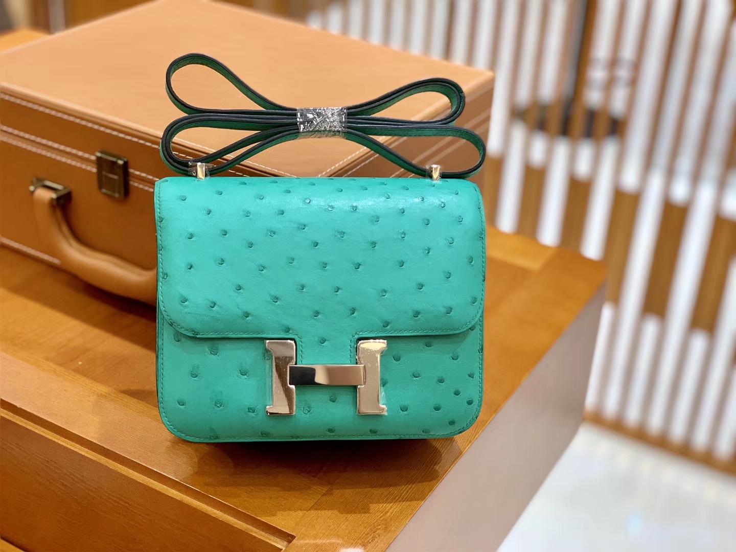 Hermès（爱马仕）Constance 18cm 湖水绿 银扣 南非进口KK鸵鸟 全手工缝制