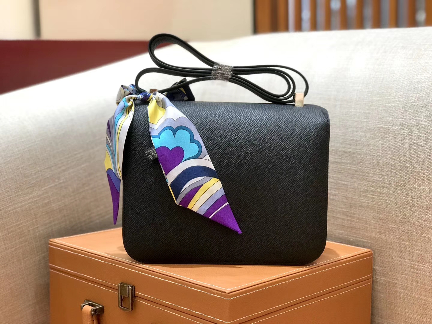 Hermès（爱马仕）康斯坦 Constance 空姐包 经典黑 德国进口牛皮 全手工缝制 银扣 24cm