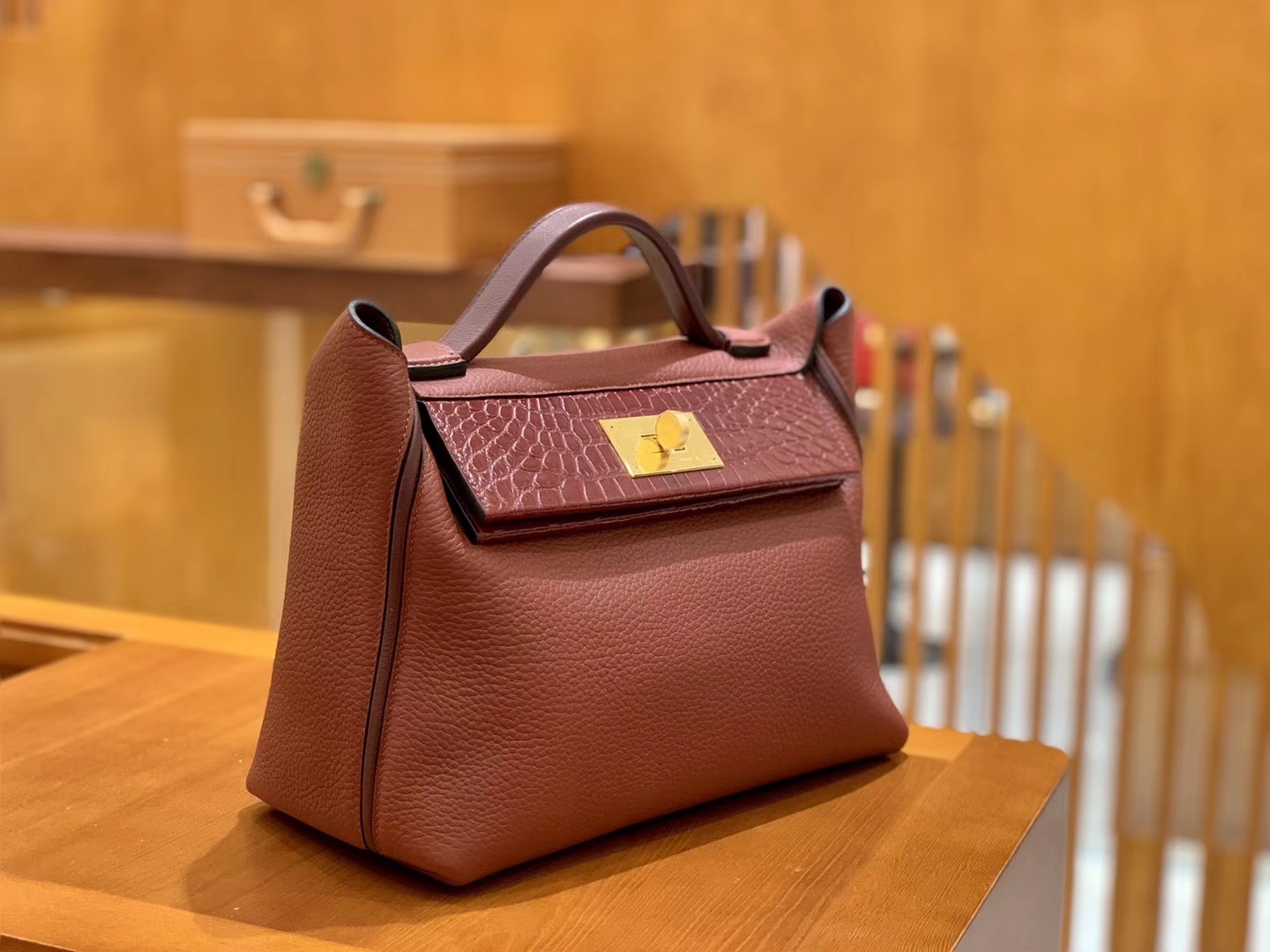 Hermès（爱马仕）Kelly-2424 波尔多酒红 原厂御用顶级小牛皮拼鳄鱼皮 togo 金扣 29cm
