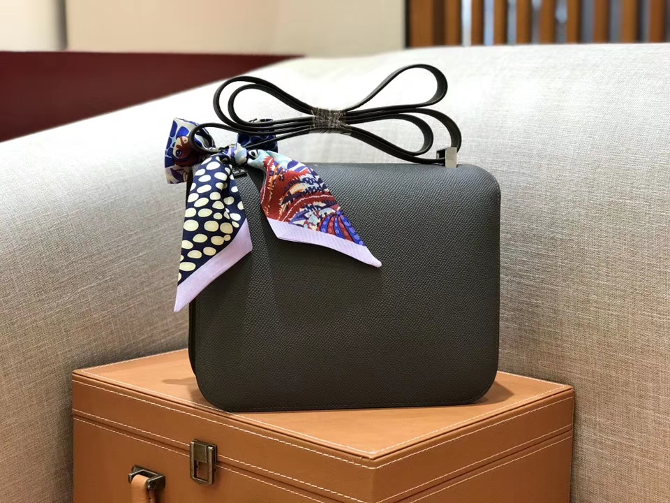 Hermès（爱马仕）康斯坦 Constance 空姐包 锡器灰 德国进口牛皮 全手工缝制 银扣 24cm
