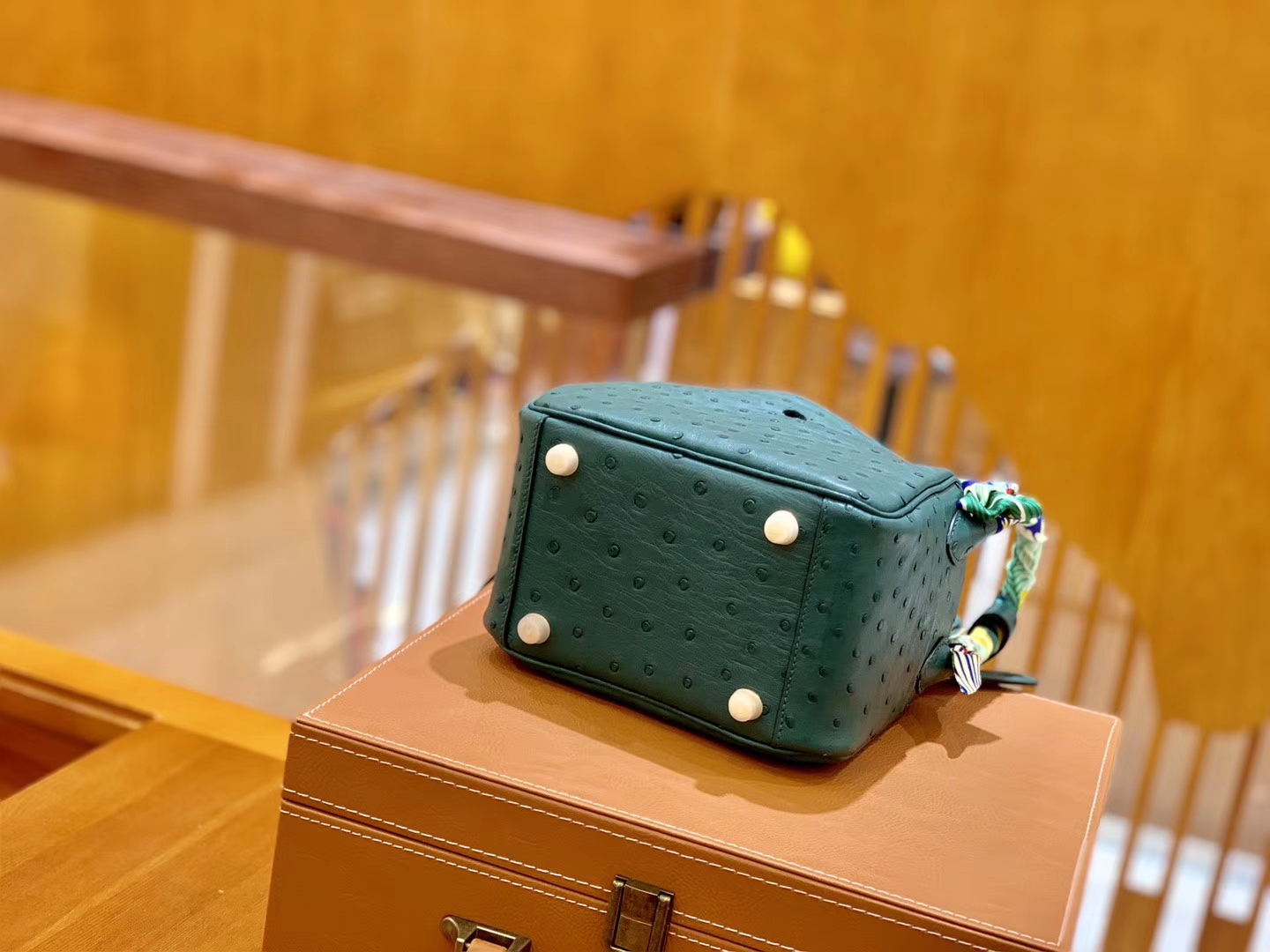 Hermès（爱马仕）Mini Lindy 18cm 孔雀绿 金扣 南非鸵鸟皮 全手工缝制