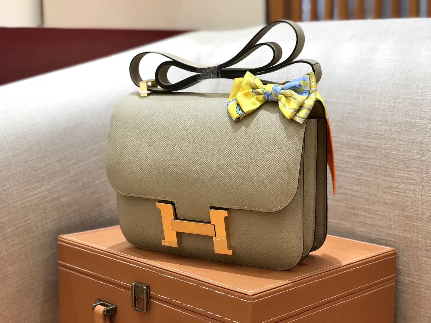 Hermès（爱马仕）康斯坦 Constance 空姐包 风衣灰 德国进口牛皮 全手工缝制 金扣 24cm