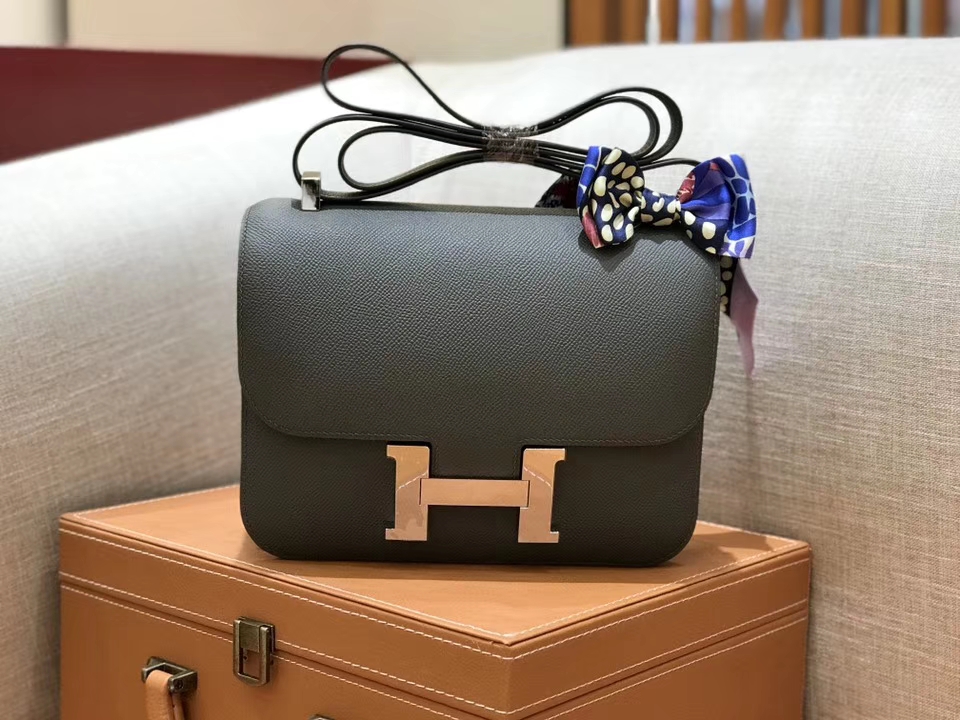 Hermès（爱马仕）康斯坦 Constance 空姐包 锡器灰 德国进口牛皮 全手工缝制 银扣 24cm