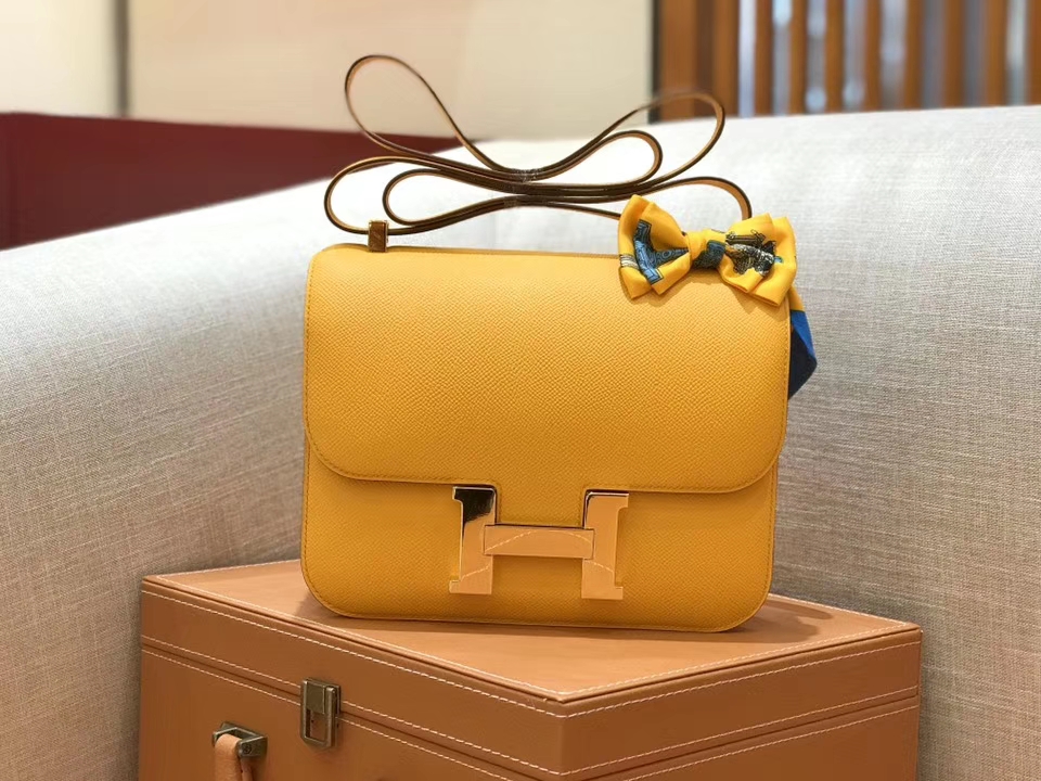 Hermès（爱马仕）康斯坦 Constance 空姐包 太阳黄 德国进口牛皮 全手工缝制 金扣 24cm