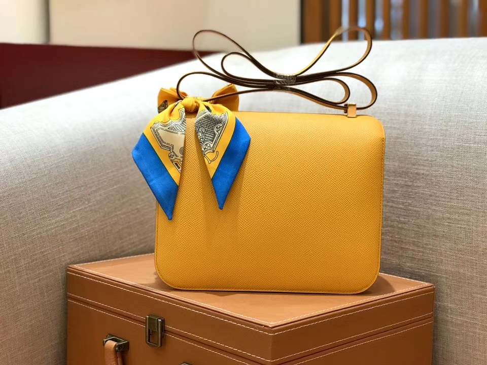 Hermès（爱马仕）康斯坦 Constance 空姐包 太阳黄 德国进口牛皮 全手工缝制 金扣 24cm