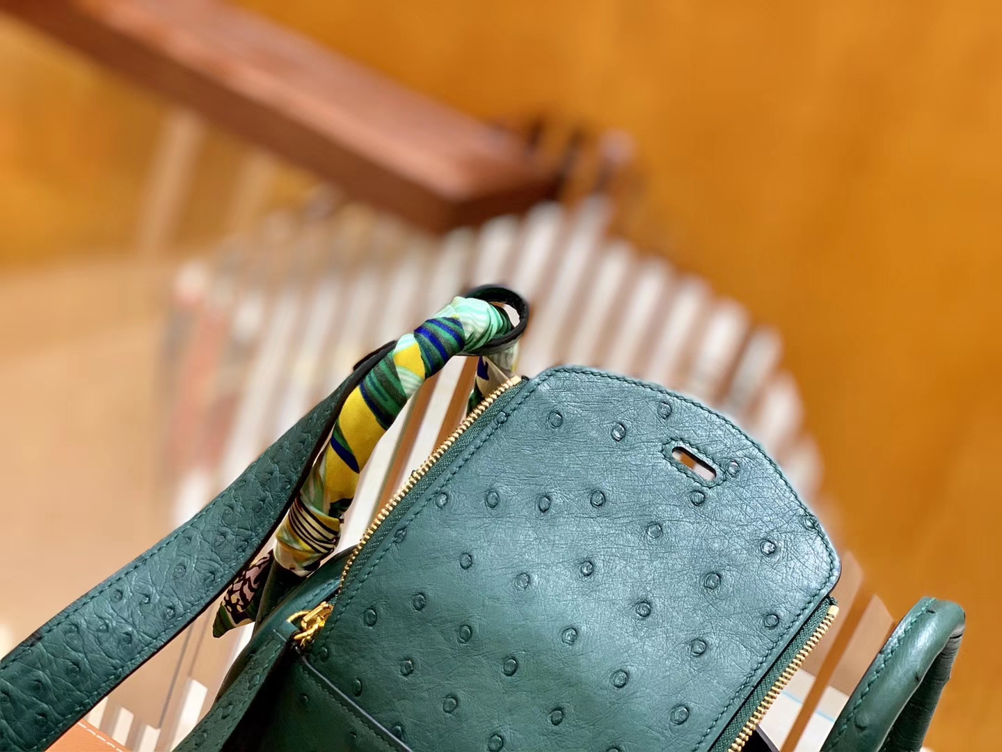 Hermès（爱马仕）Mini Lindy 18cm 孔雀绿 金扣 南非鸵鸟皮 全手工缝制