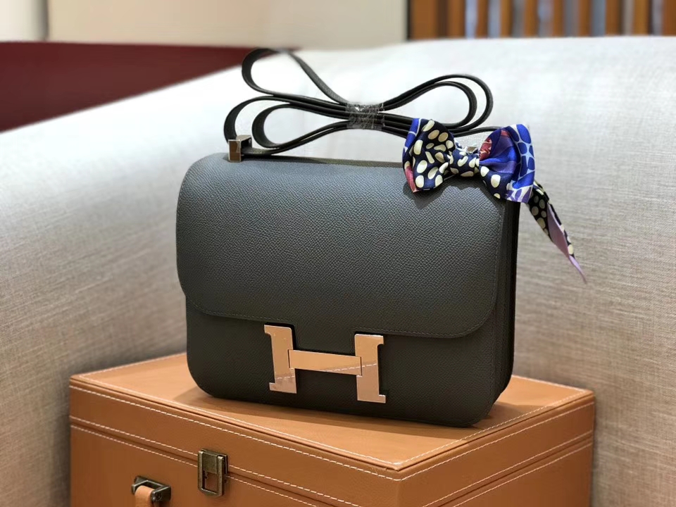 Hermès（爱马仕）康斯坦 Constance 空姐包 锡器灰 德国进口牛皮 全手工缝制 银扣 24cm