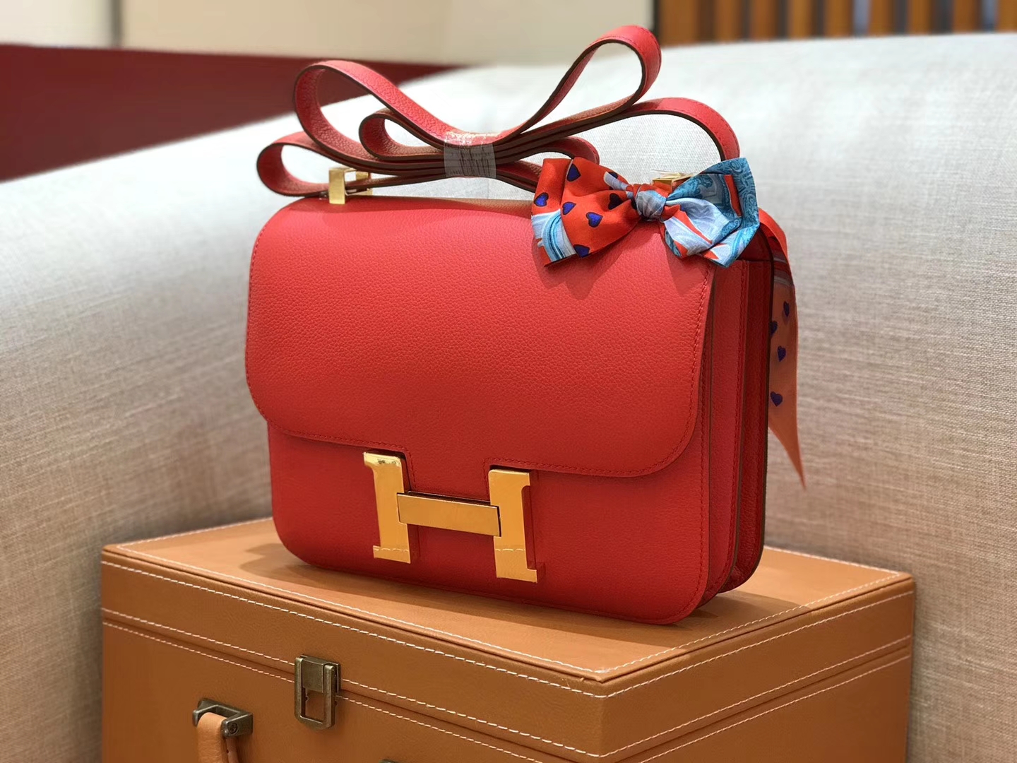 Hermès（爱马仕）康斯坦 Constance 空姐包 番茄红 德国进口牛皮 全手工缝制 金扣 24cm