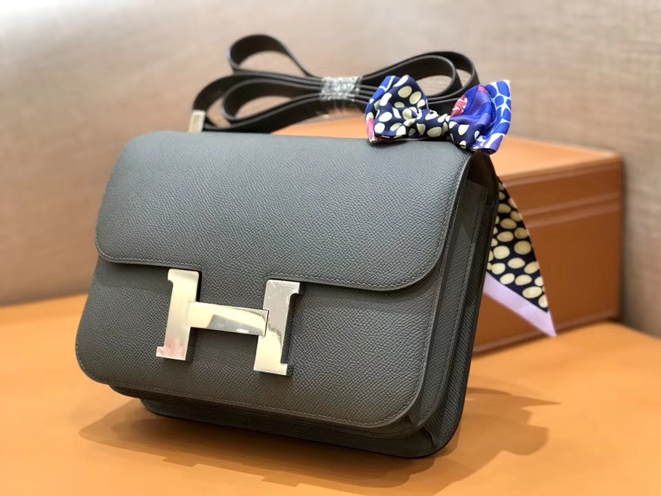 Hermès（爱马仕）康斯坦 Constance 空姐包 锡器灰 德国进口牛皮 全手工缝制 银扣 24cm