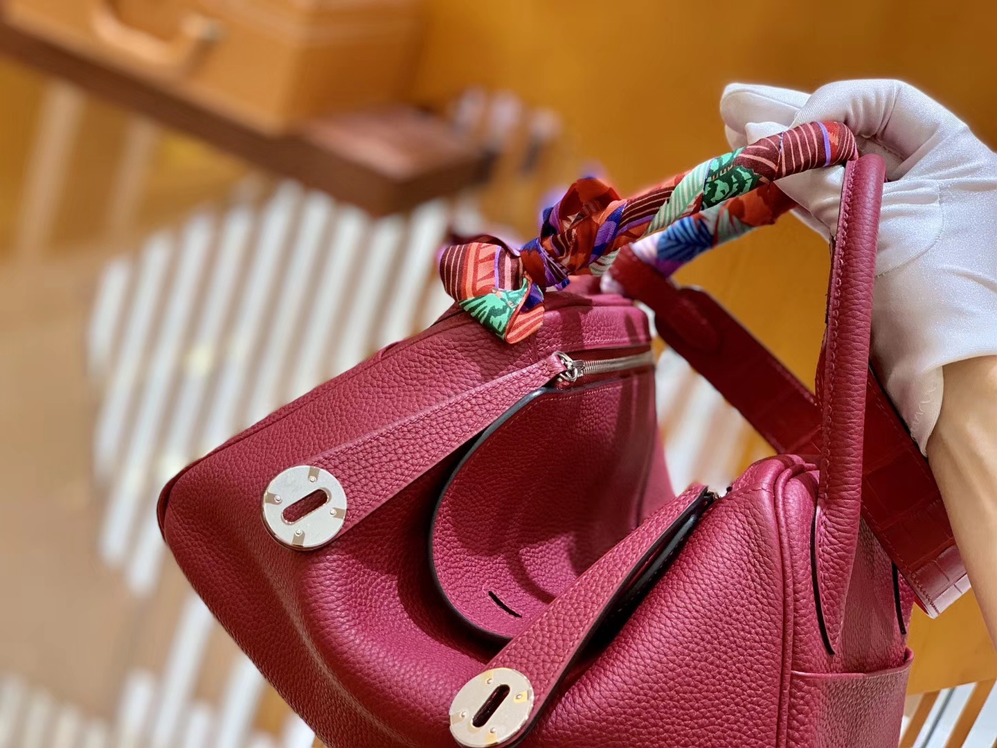 Hermès（爱马仕）Lindy 26cm 石榴红 金扣 鳄鱼皮拼togo 全手工缝制