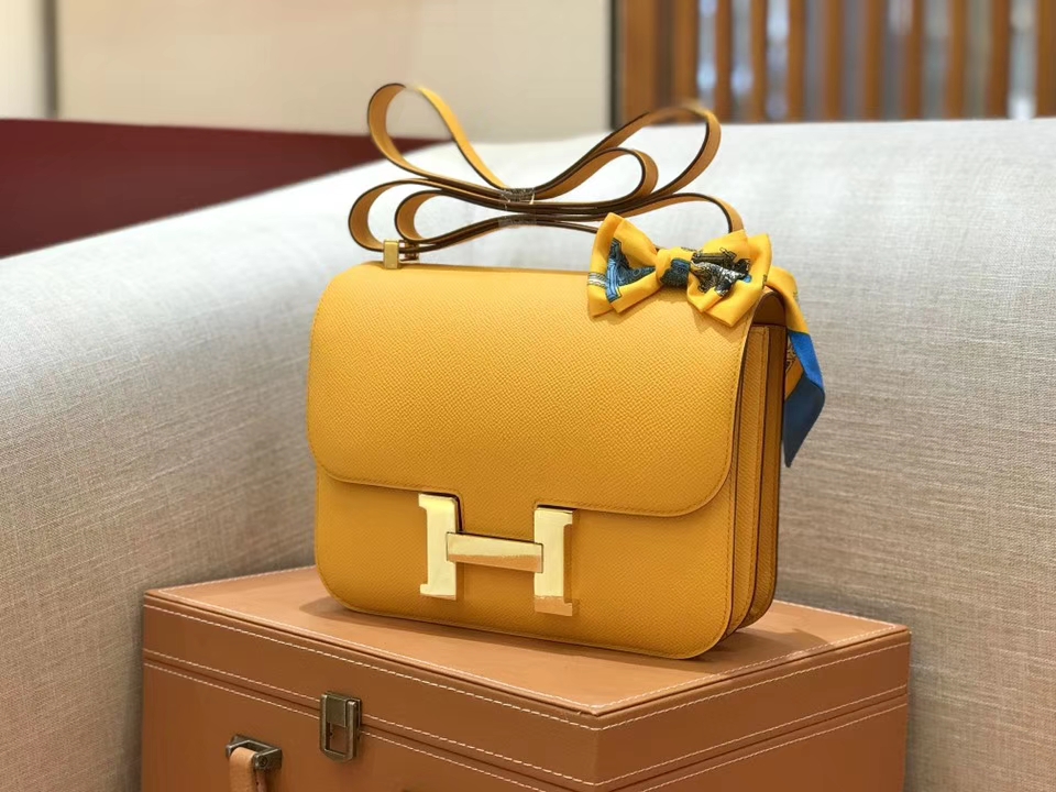 Hermès（爱马仕）康斯坦 Constance 空姐包 太阳黄 德国进口牛皮 全手工缝制 金扣 24cm