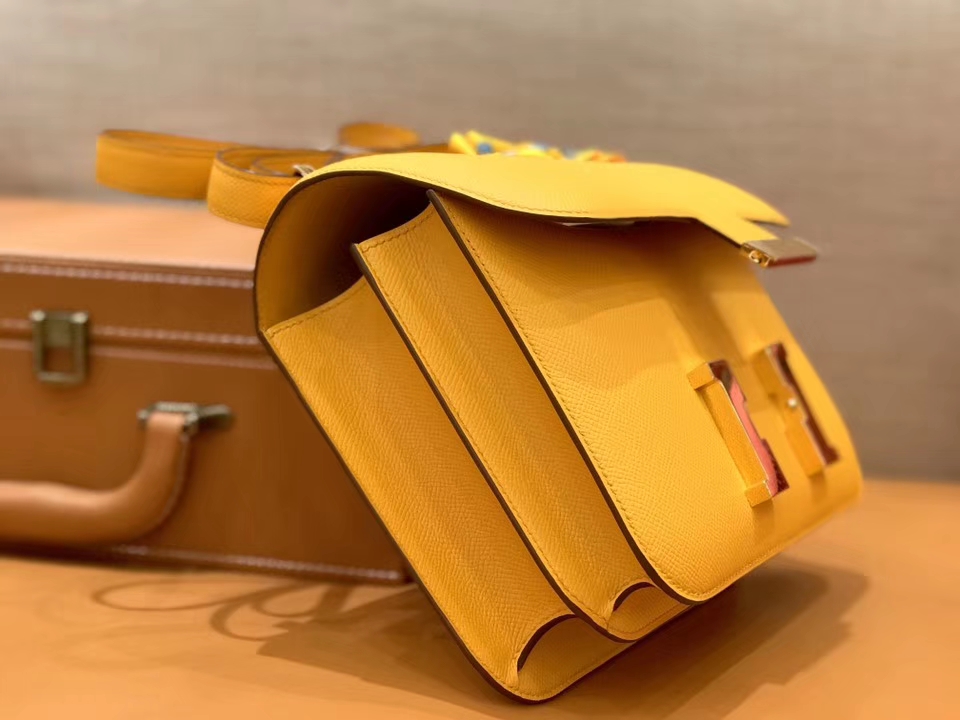 Hermès（爱马仕）康斯坦 Constance 空姐包 太阳黄 德国进口牛皮 全手工缝制 金扣 24cm