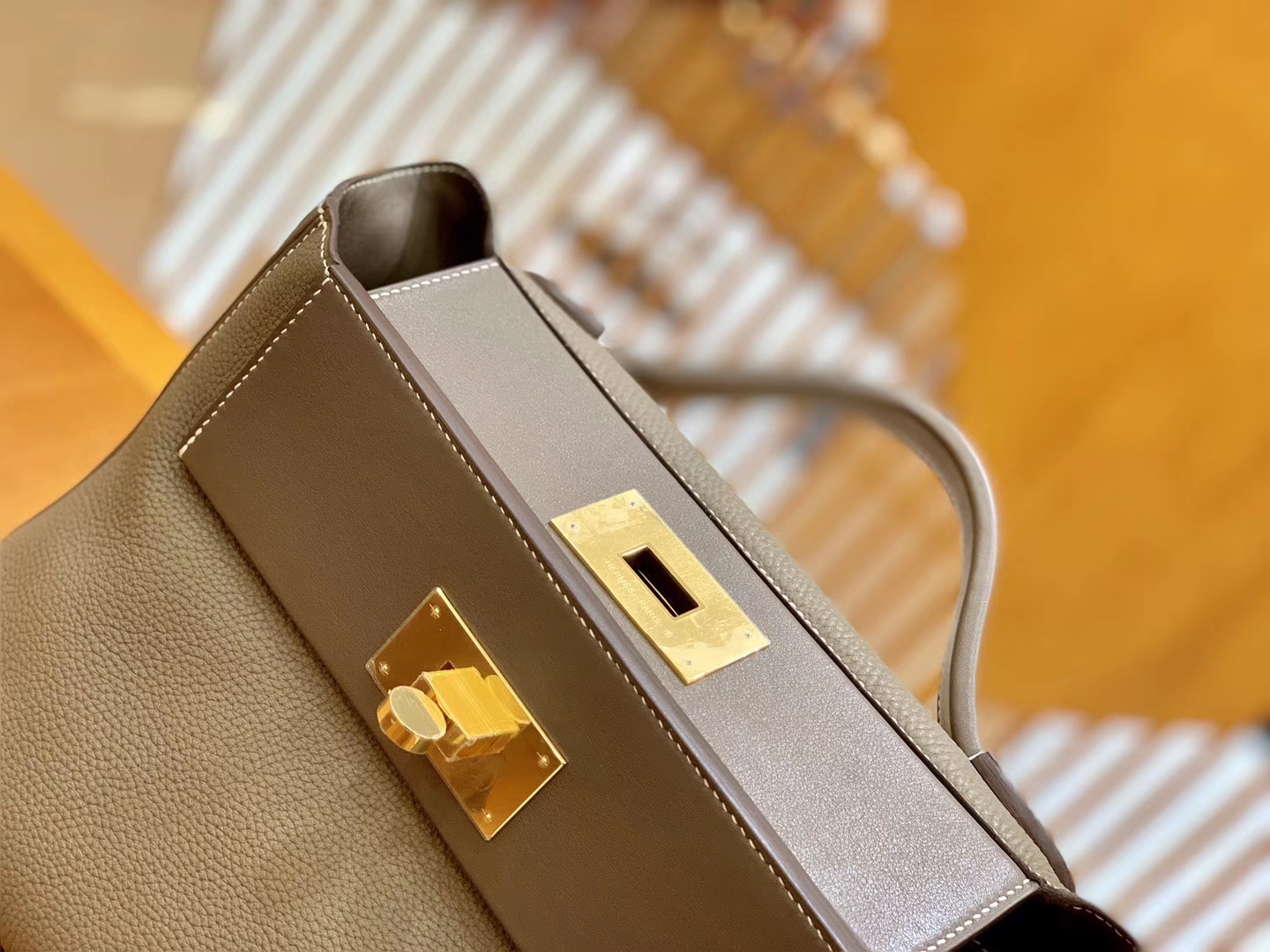 Hermès（爱马仕）Kelly-2424 斑鸠灰 原厂御用顶级小牛皮拼Swift皮 togo 金扣 29cm