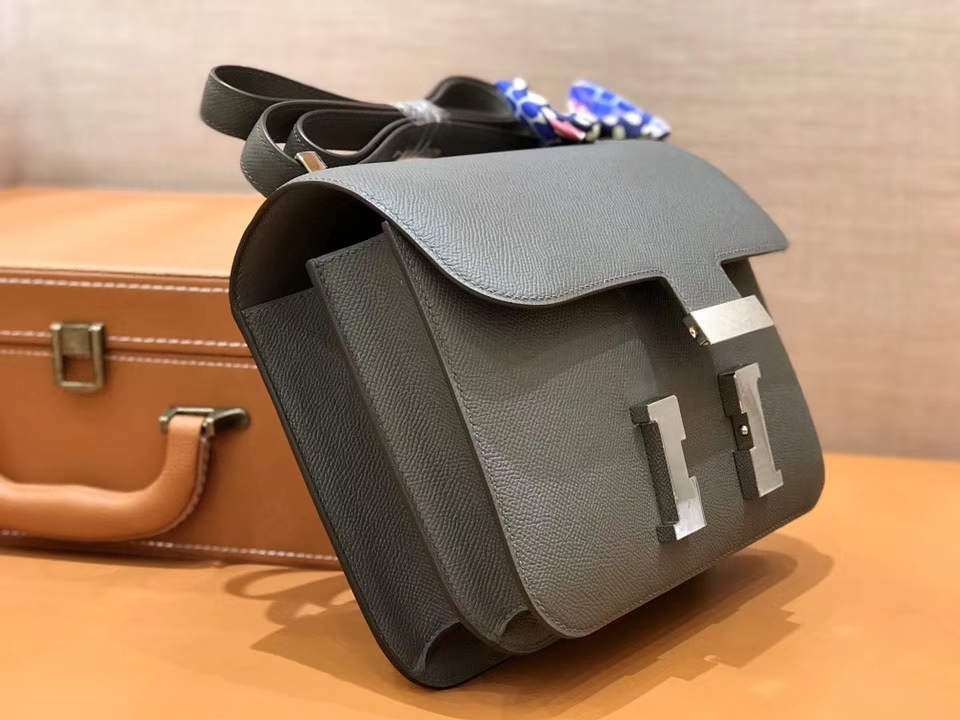 Hermès（爱马仕）康斯坦 Constance 空姐包 锡器灰 德国进口牛皮 全手工缝制 银扣 24cm