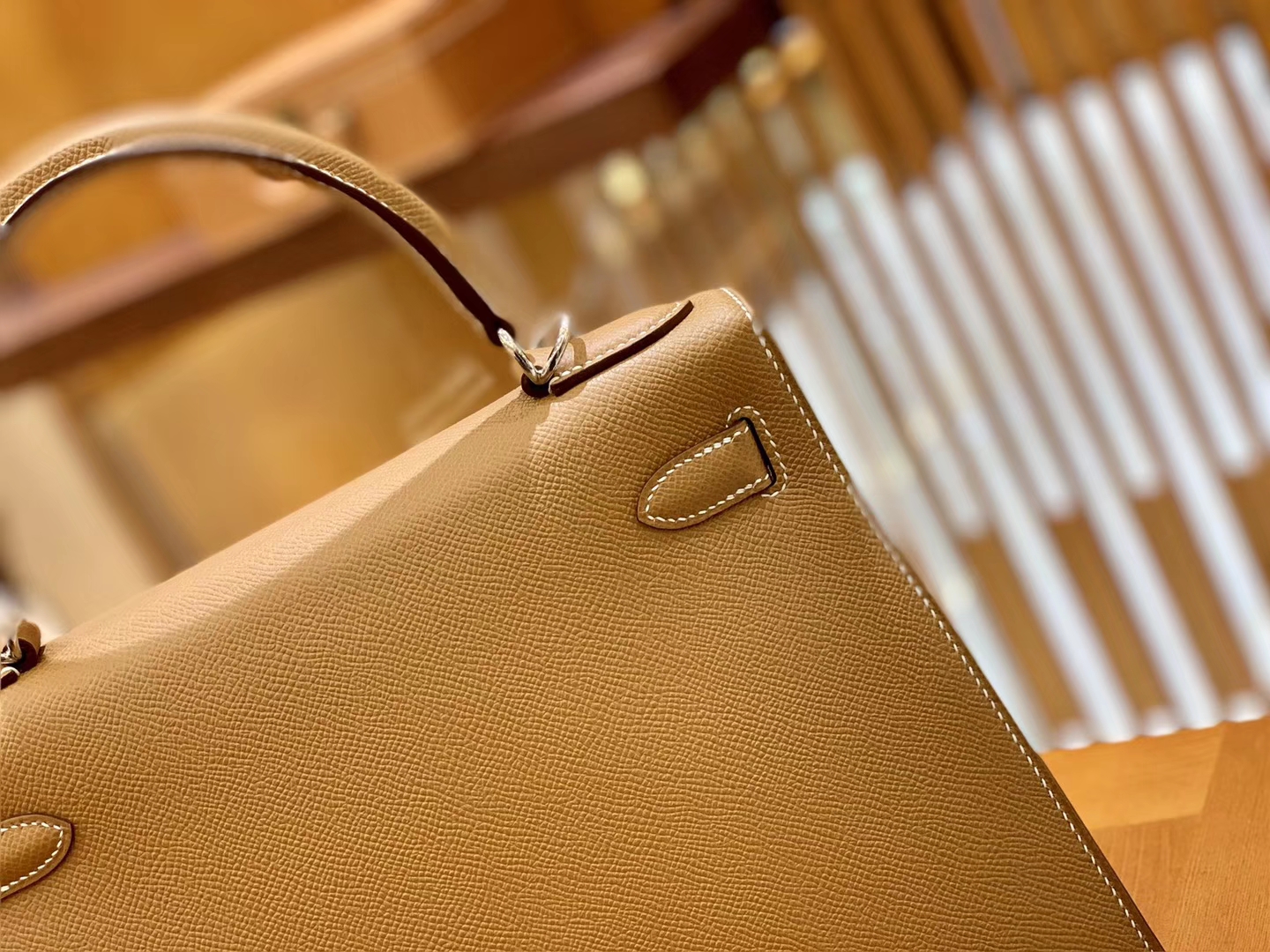 Hermès（爱马仕）Kelly 28cm 金棕色 银扣 Epsom掌纹牛皮 全手工缝制 臻品级别