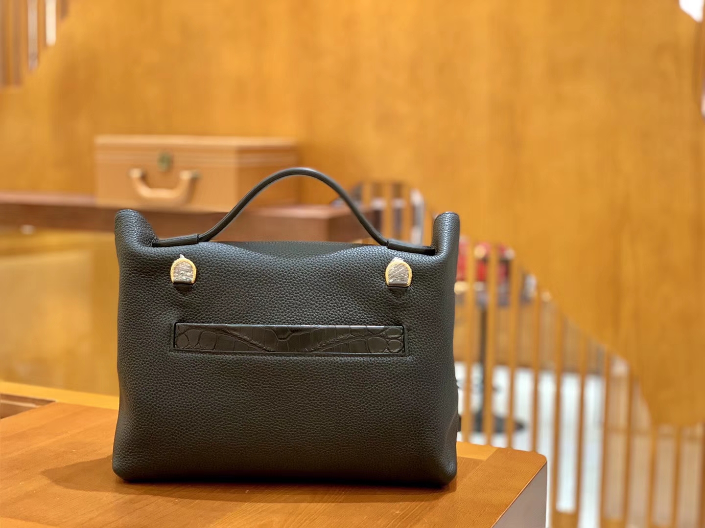 Hermès（爱马仕）Kelly-2424 黑色 原厂御用顶级小牛皮拼鳄鱼皮 togo 金扣 29cm