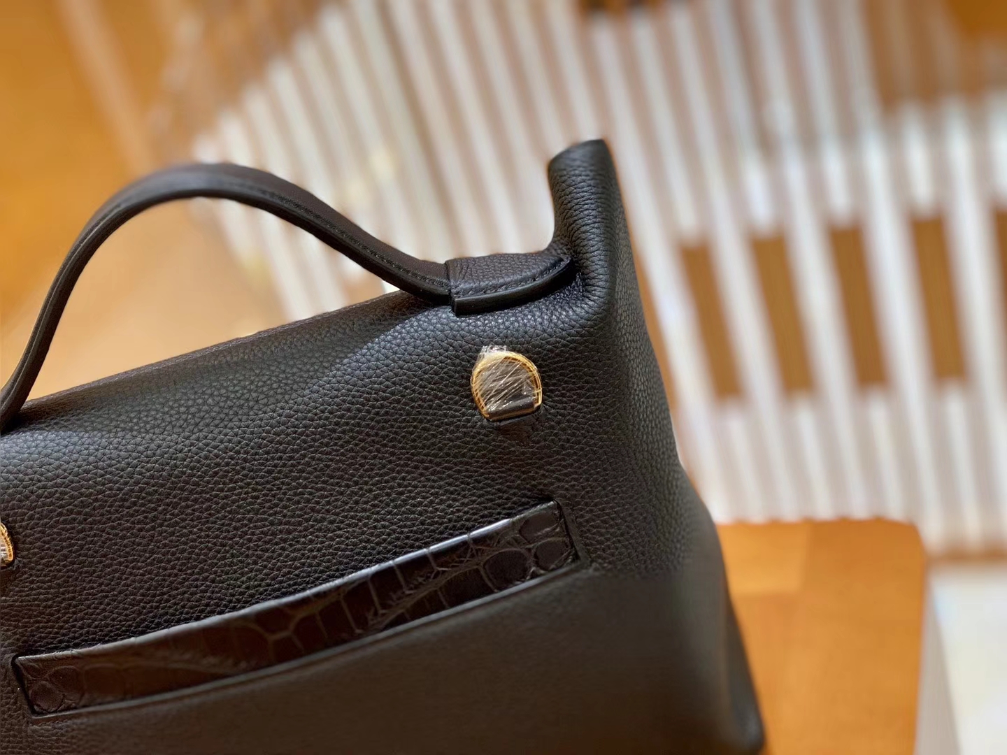 Hermès（爱马仕）Kelly-2424 黑色 原厂御用顶级小牛皮拼鳄鱼皮 togo 金扣 29cm