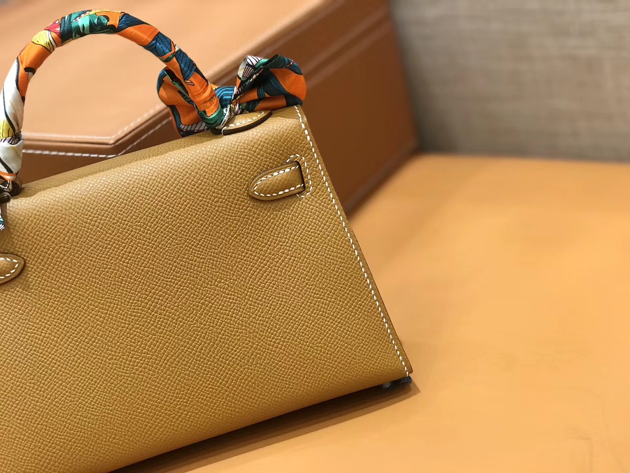 Hermès（爱马仕）mini Kelly 金棕色 银扣 德国进口掌纹皮 全手工缝制