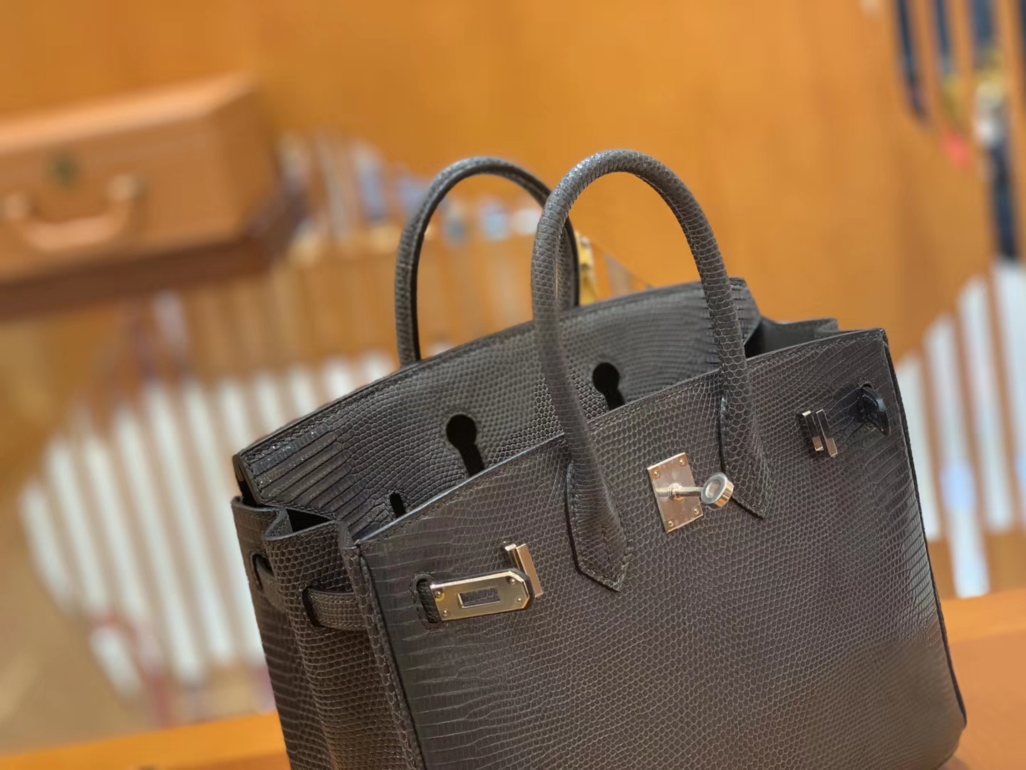 Hermès（爱马仕）Birkin 铂金包 锡器灰 南非野生蜥蜴皮 银扣 25cm