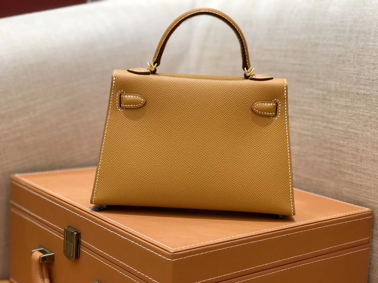 Hermès（爱马仕）mini Kelly 金棕色 金扣 德国进口掌纹皮 全手工缝制