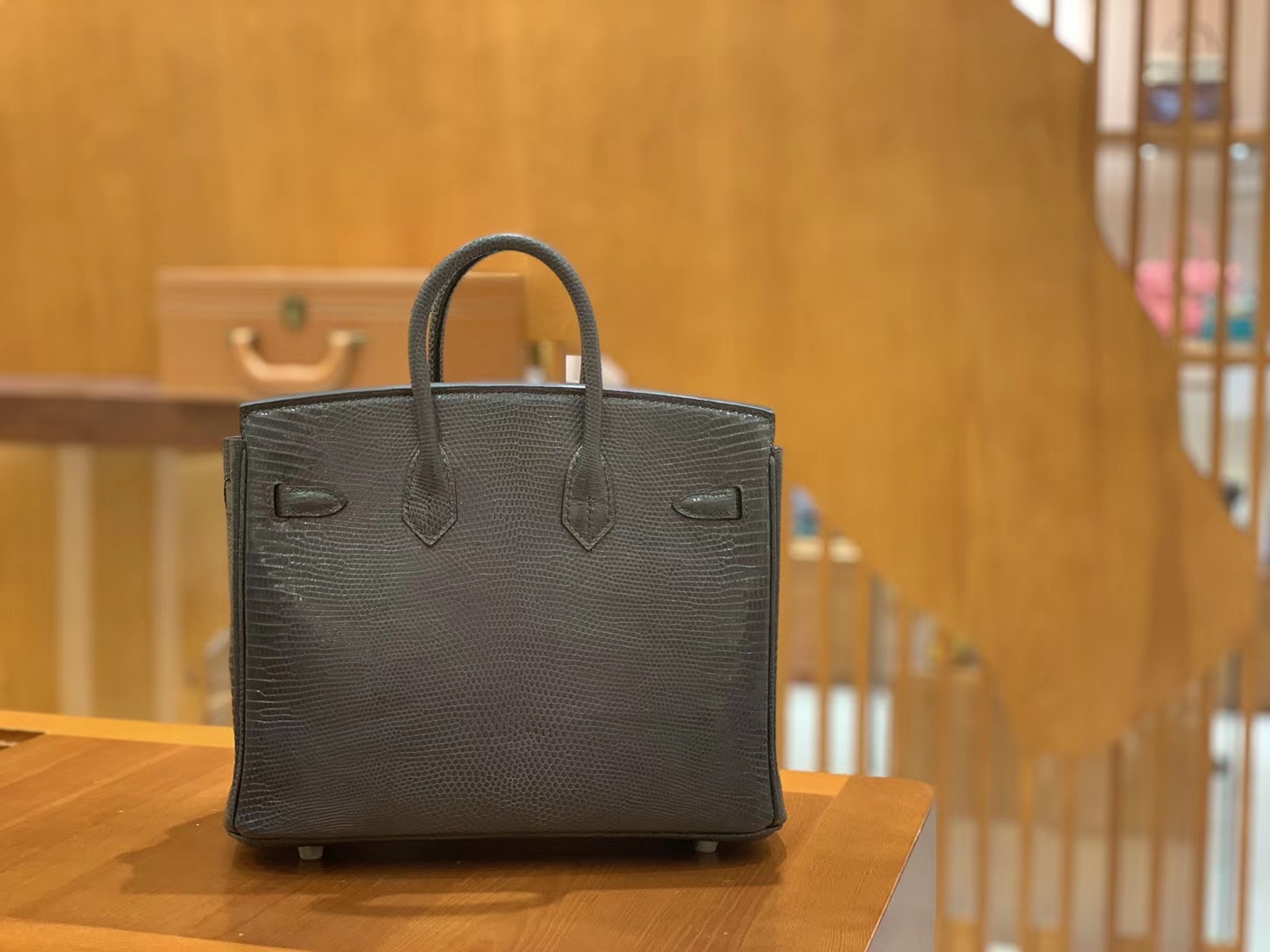 Hermès（爱马仕）Birkin 铂金包 锡器灰 南非野生蜥蜴皮 银扣 25cm