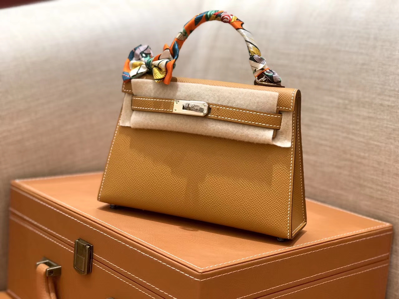 Hermès（爱马仕）mini Kelly 金棕色 银扣 德国进口掌纹皮 全手工缝制