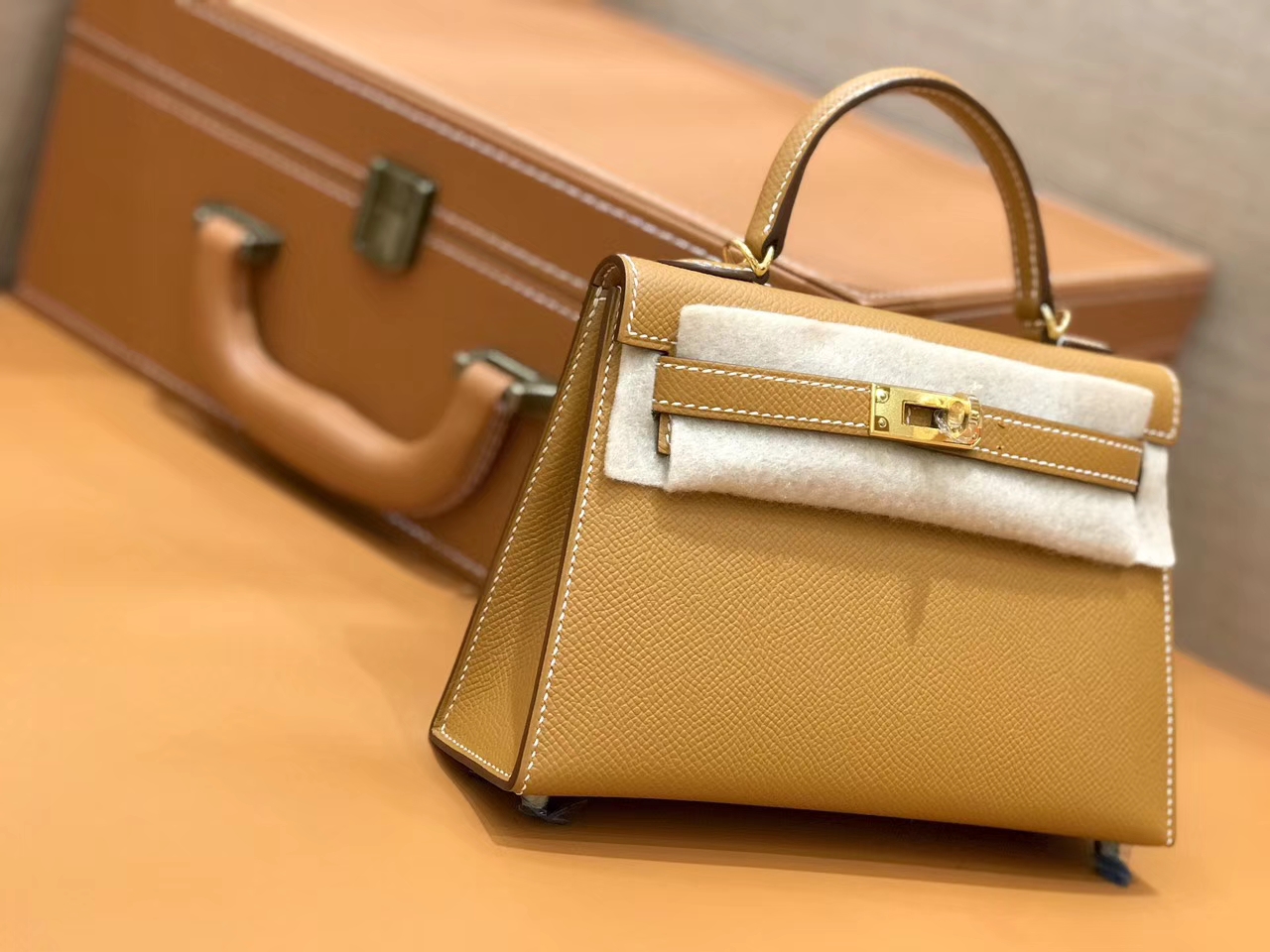Hermès（爱马仕）mini Kelly 金棕色 金扣 德国进口掌纹皮 全手工缝制