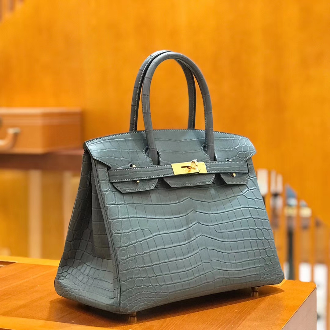 Hermès（爱马仕）Birkin 铂金包 尼罗鳄鱼皮 铁灰色 30cm