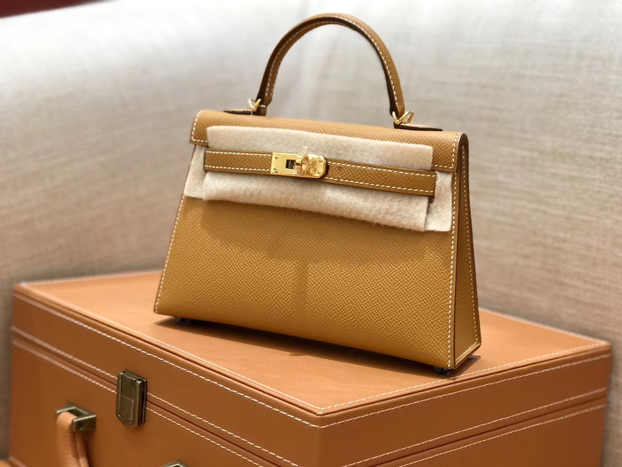 Hermès（爱马仕）mini Kelly 金棕色 金扣 德国进口掌纹皮 全手工缝制