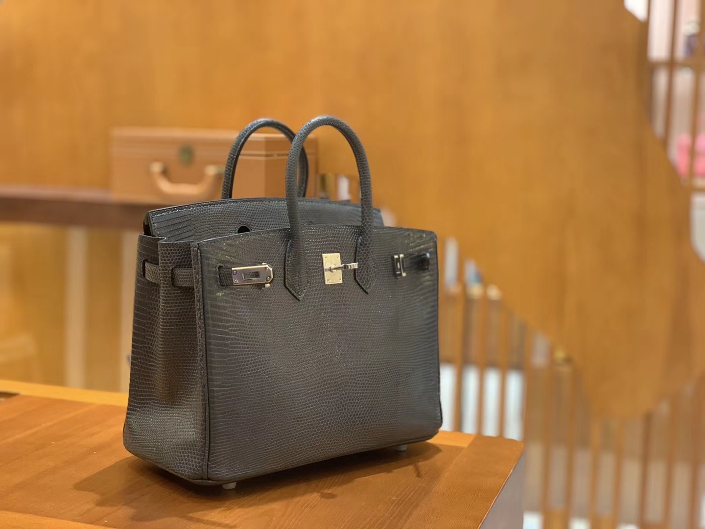 Hermès（爱马仕）Birkin 铂金包 锡器灰 南非野生蜥蜴皮 银扣 25cm