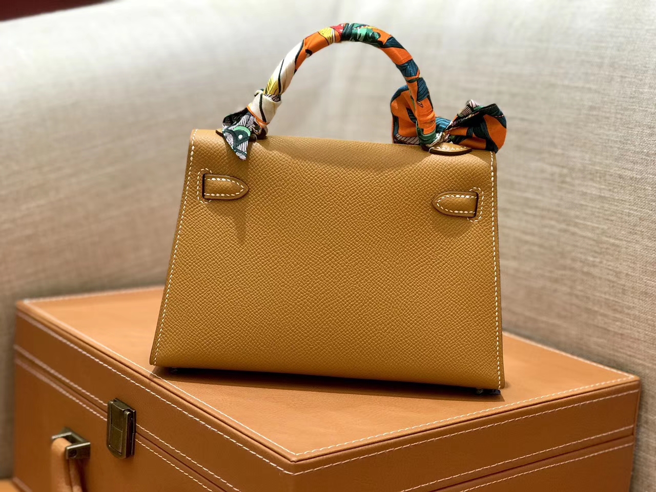 Hermès（爱马仕）mini Kelly 金棕色 银扣 德国进口掌纹皮 全手工缝制