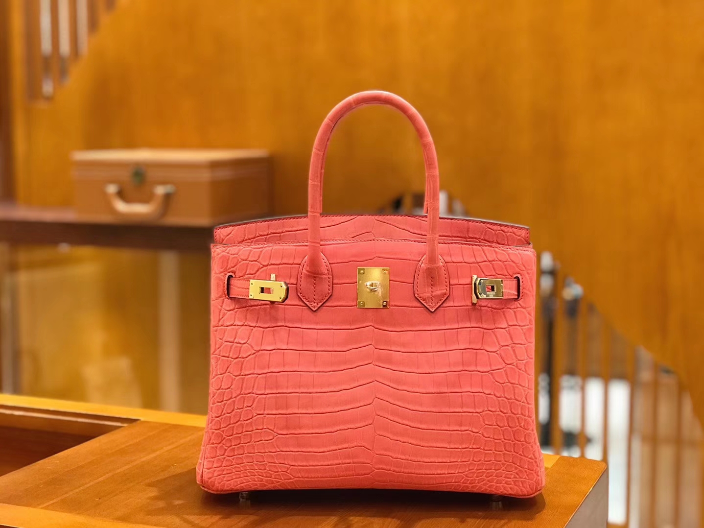 Hermès（爱马仕）Birkin 铂金包 尼罗鳄鱼皮 唇膏粉 30cm