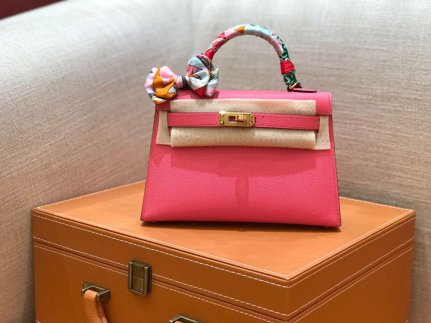 Hermès（爱马仕）mini Kelly 唇膏粉 金扣 德国进口掌纹皮 全手工缝制