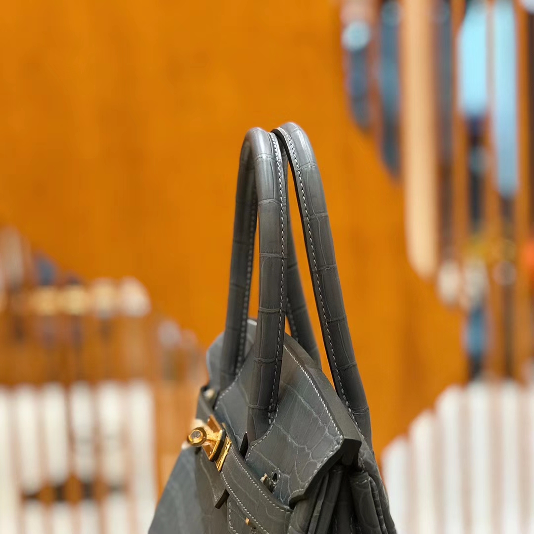 Hermès（爱马仕）Birkin 铂金包 尼罗鳄鱼皮 铁灰色 30cm