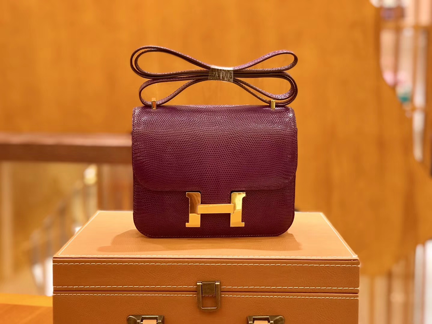 Hermès（爱马仕）Constance 空姐包 南非野生蜥蜴皮 海葵紫 水晶紫 18cm