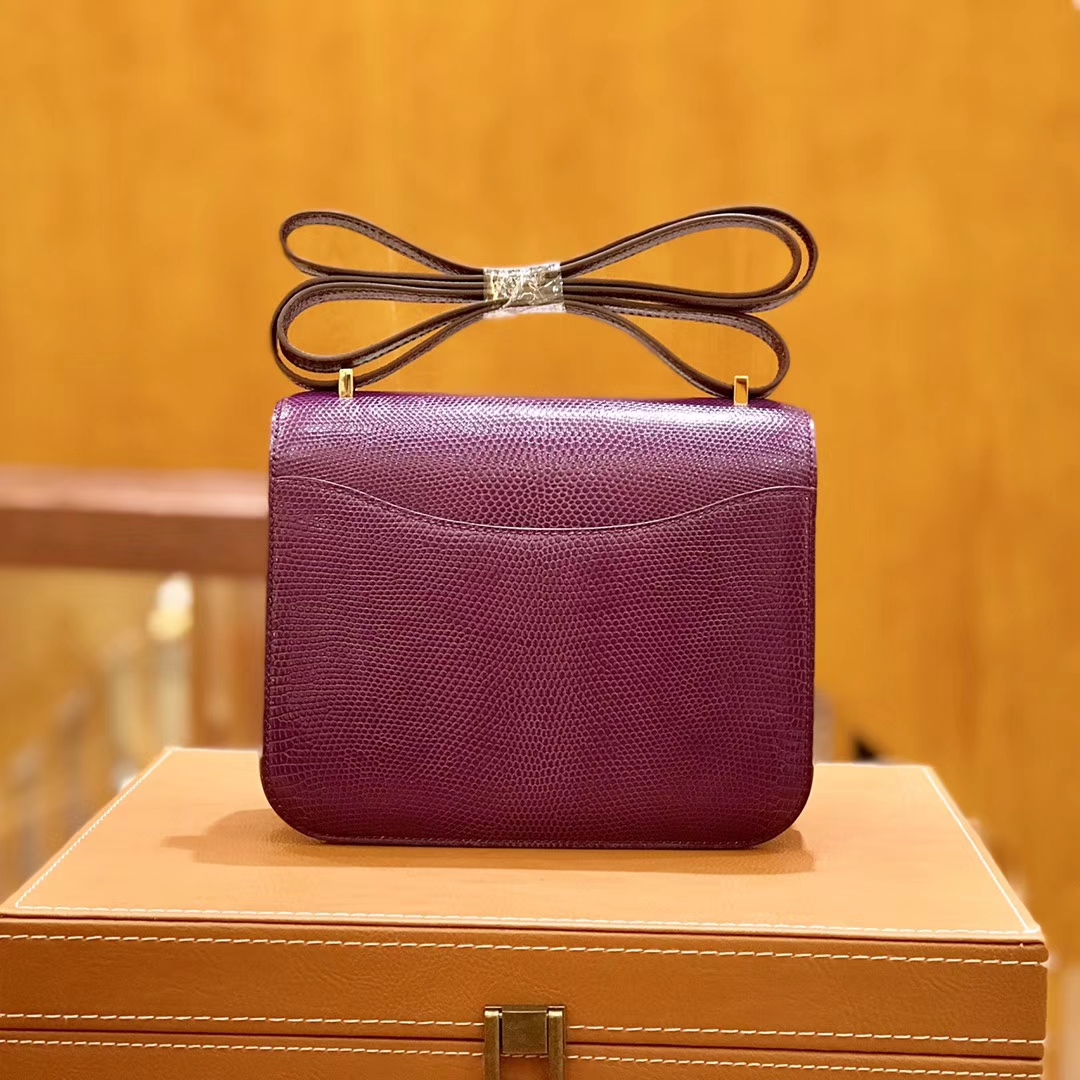 Hermès（爱马仕）Constance 空姐包 南非野生蜥蜴皮 海葵紫 水晶紫 18cm