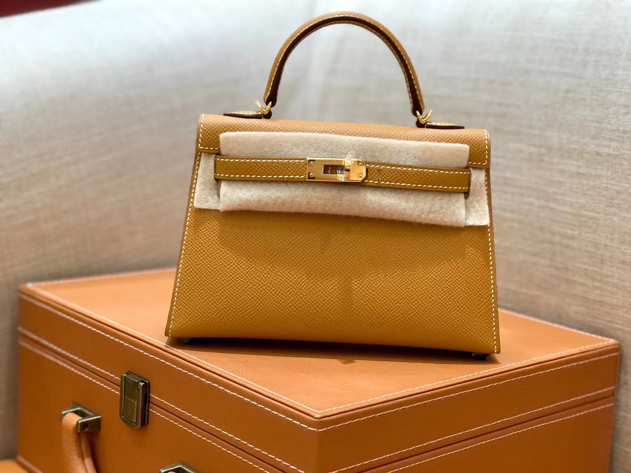 Hermès（爱马仕）mini Kelly 金棕色 金扣 德国进口掌纹皮 全手工缝制