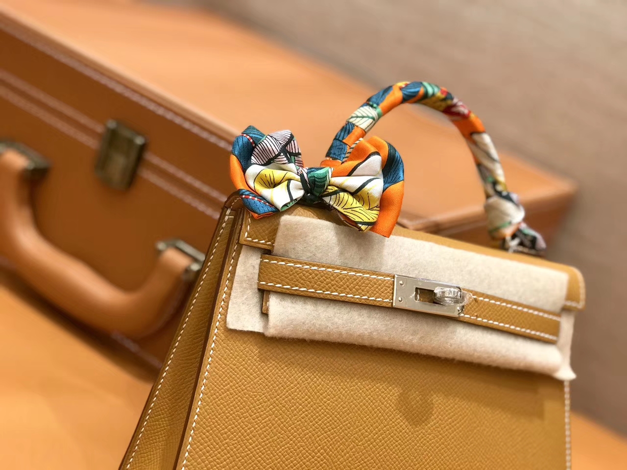 Hermès（爱马仕）mini Kelly 金棕色 银扣 德国进口掌纹皮 全手工缝制