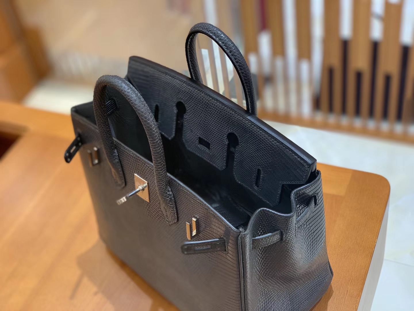 Hermès（爱马仕）Birkin 铂金包 锡器灰 南非野生蜥蜴皮 银扣 25cm