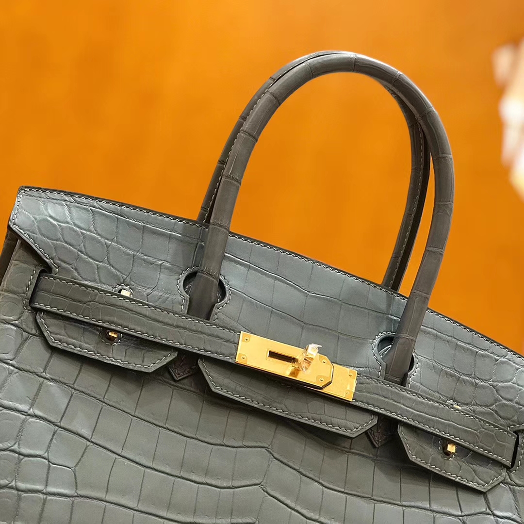 Hermès（爱马仕）Birkin 铂金包 尼罗鳄鱼皮 铁灰色 30cm