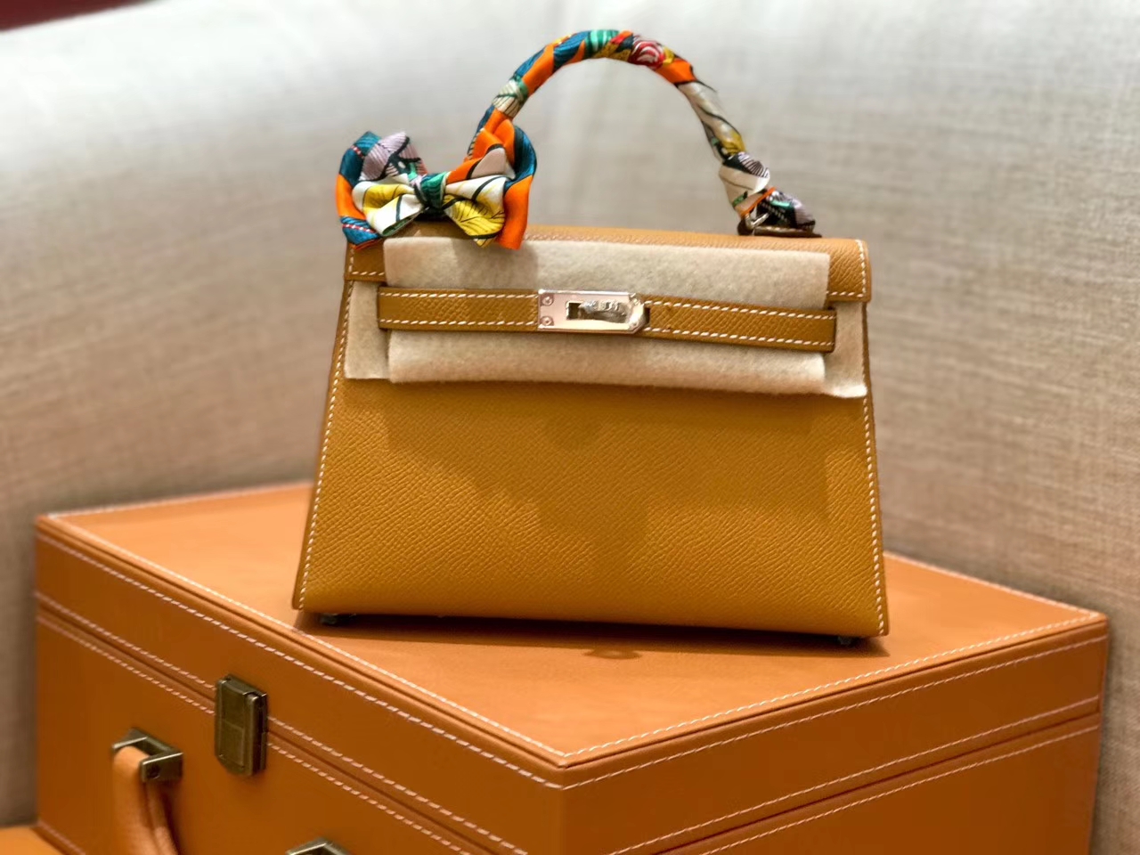 Hermès（爱马仕）mini Kelly 金棕色 银扣 德国进口掌纹皮 全手工缝制