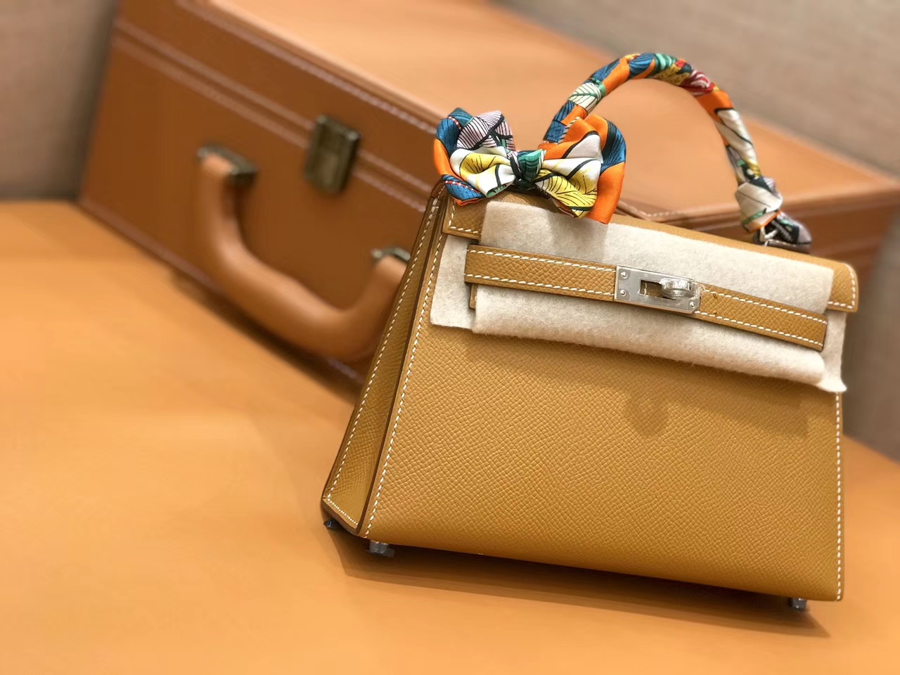 Hermès（爱马仕）mini Kelly 金棕色 银扣 德国进口掌纹皮 全手工缝制