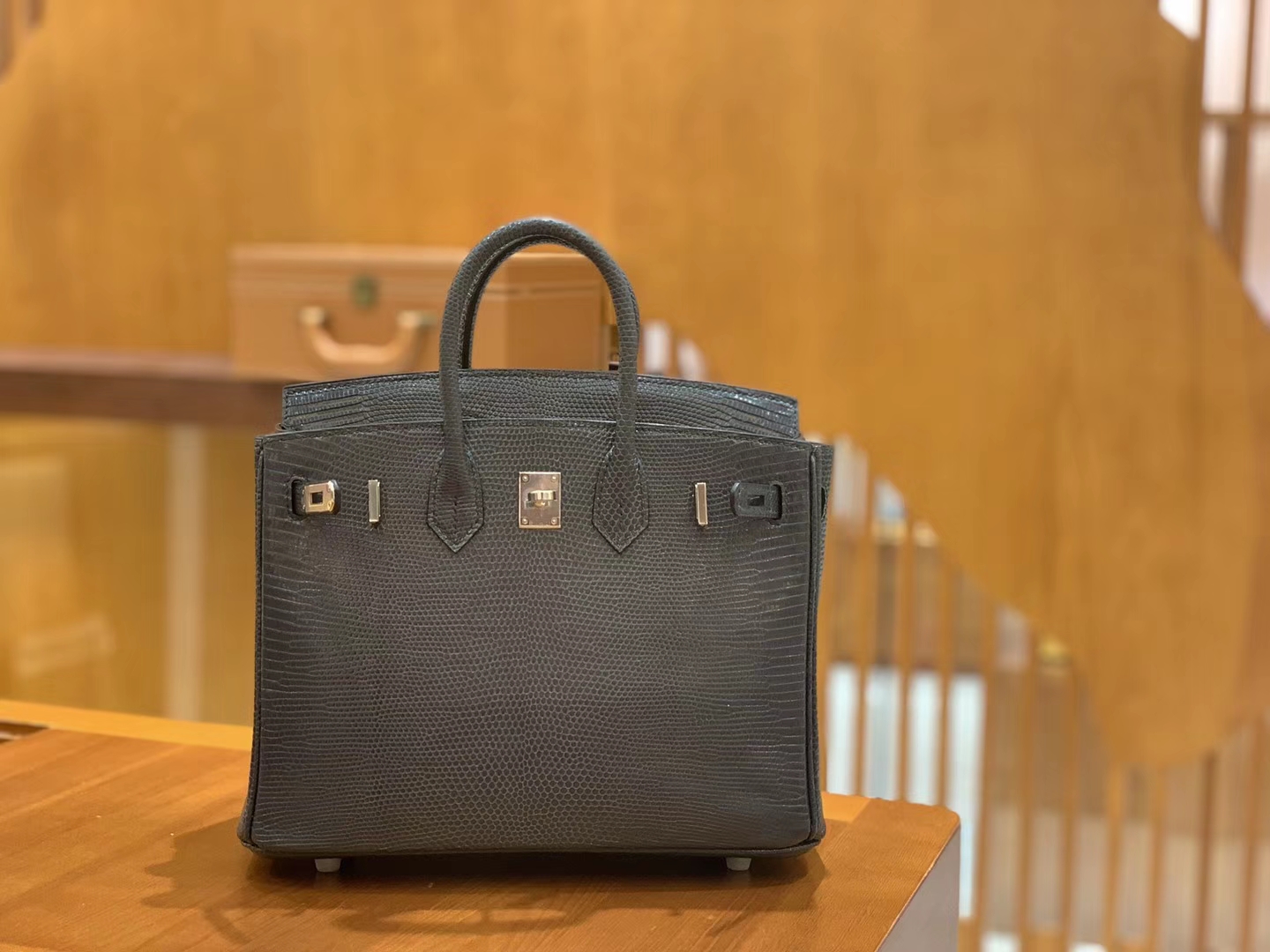 Hermès（爱马仕）Birkin 铂金包 锡器灰 南非野生蜥蜴皮 银扣 25cm