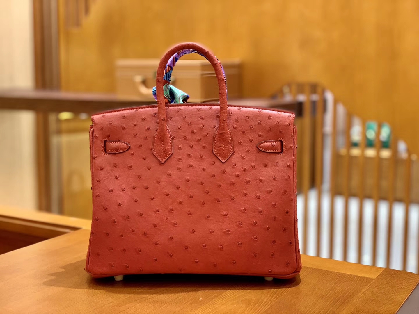 Hermès（爱马仕）Birkin 30 鸵鸟皮  中国红 金扣 全手工缝制