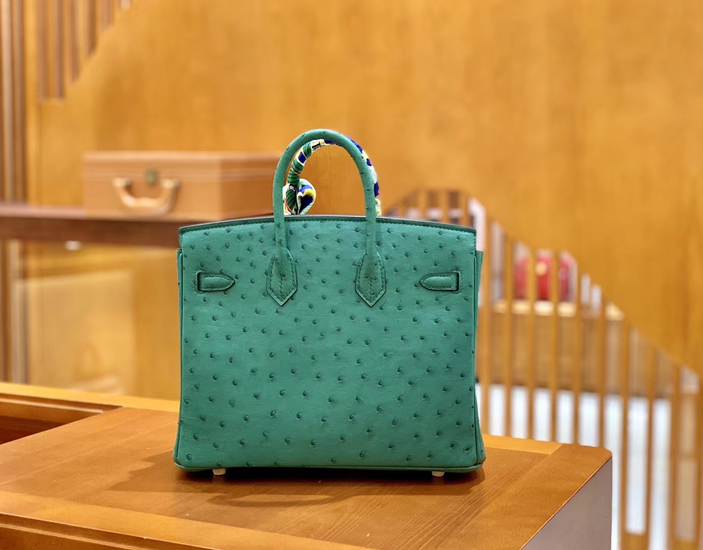 Hermès（爱马仕）Birkin 30 南非进口鸵鸟皮  湖水绿 金扣 全手工缝制