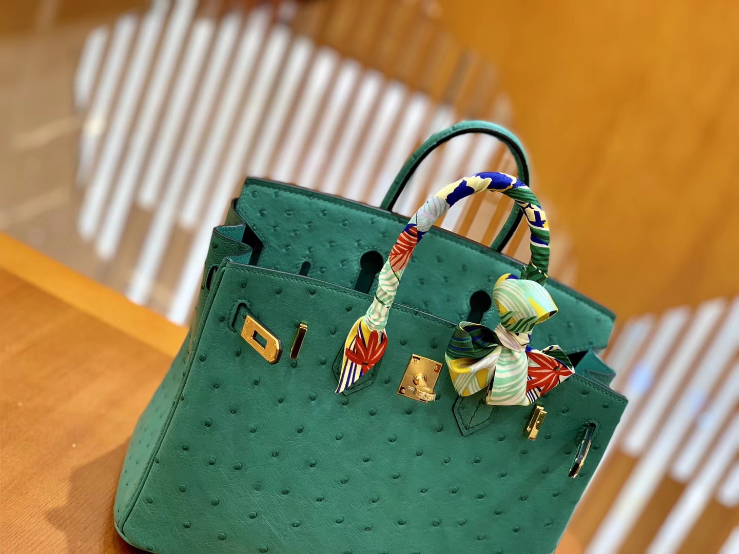 Hermès（爱马仕）Birkin 30 南非进口鸵鸟皮  湖水绿 金扣 全手工缝制